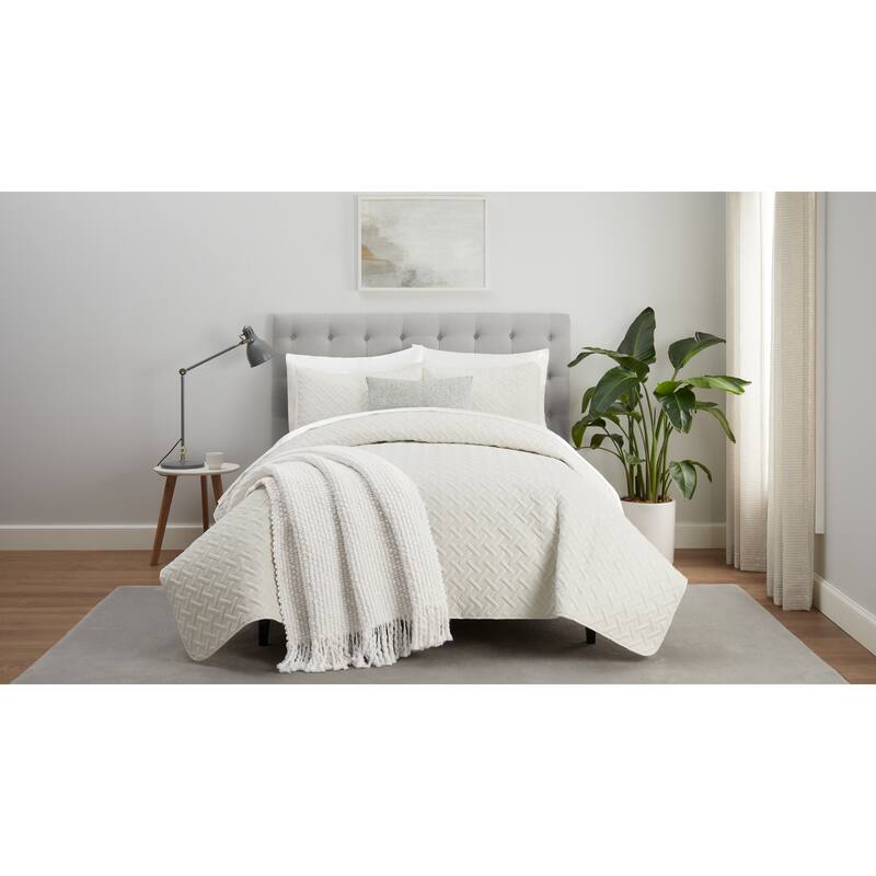 Serta ComfortSure Basketweave Pinsonic Quilt Bedding Set - Ivory - Twin