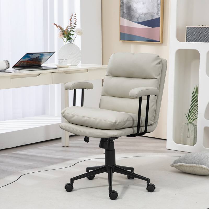 PU Leather Office Chair - Adjustable Height, Swivel Wheels & Double-Tier Padding