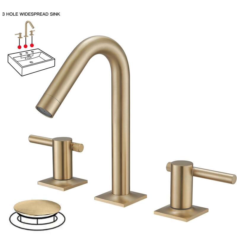 8 in. Widespread High-Arc Bathroom Faucet With Drain Kit - Brushed Gold