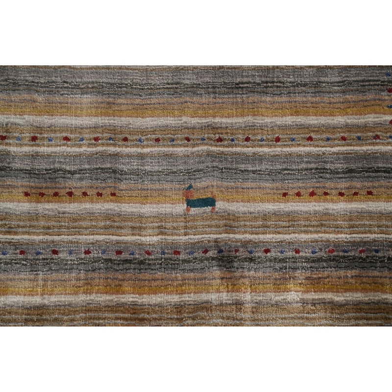 Hand Knotted Oriental 100% Wool Carpet Tribal Animal Pictorial Multi-Colored Gabbeh Area Rug - 8' 11'' X 6' 0''