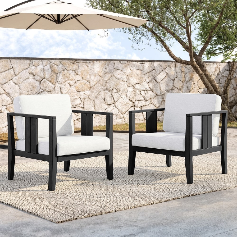 2 Set Outdoor Wooden Club Chairs with Cushions