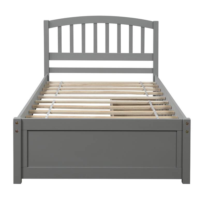 Twin Pine Platform Bed with Drawers & Slat Headboard