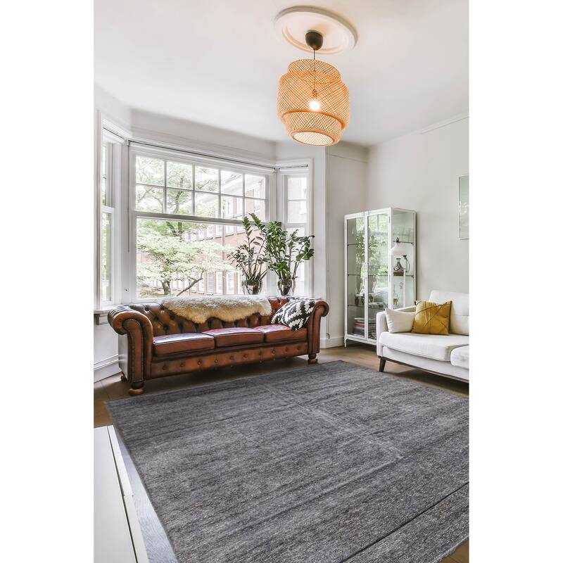 ECARPETGALLERY Hand-knotted Loreto Grey Silk Rug - 11'6 x 14'6