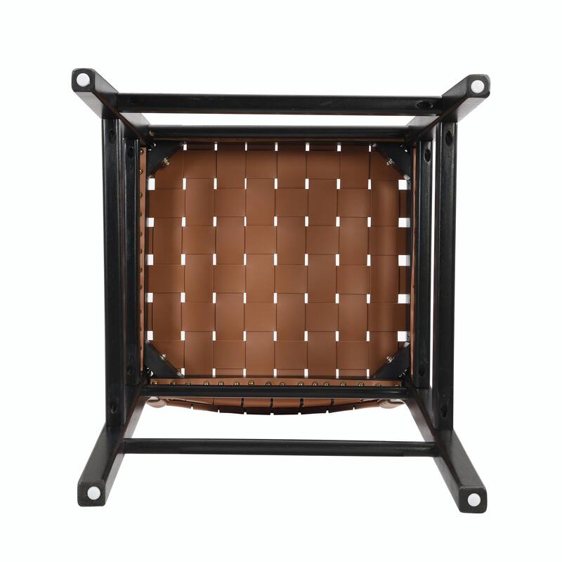 24.25" Classic Counter Stools Set of 2, PU Seat, Rubberwood Frame & Leather Woven Back