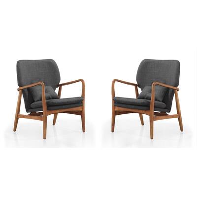 Manhattan Comfort Bradley Walnut Linen Weave Accent Chair (Set of 2)