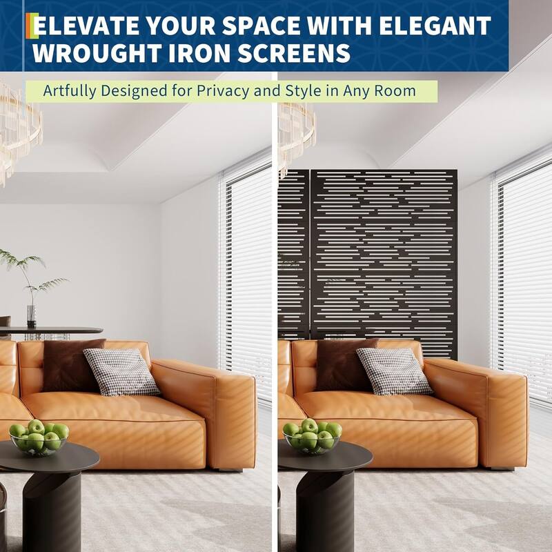 1 Pc Freestanding Decorative Metal Privacy Screen Outdoor with Stand for Balcony, Stripe