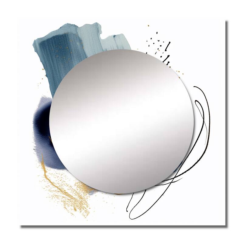 Designart "Landscape of Dark Blue and Gold Strokes V" Abstract Geometric Wall Mirror Abstract Square Mirror For Bathroom