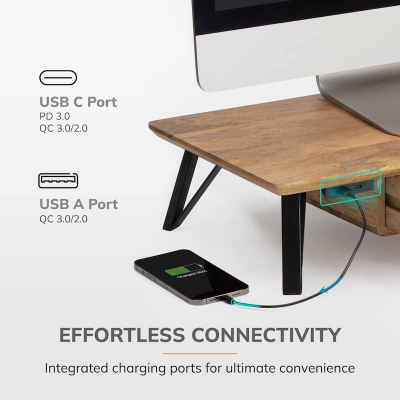 Jani Wood Monitor Stand Riser Desk - Ergonomic Design Stand, Desktop Organizer Table for Home, Office Workspace, Gaming Desk