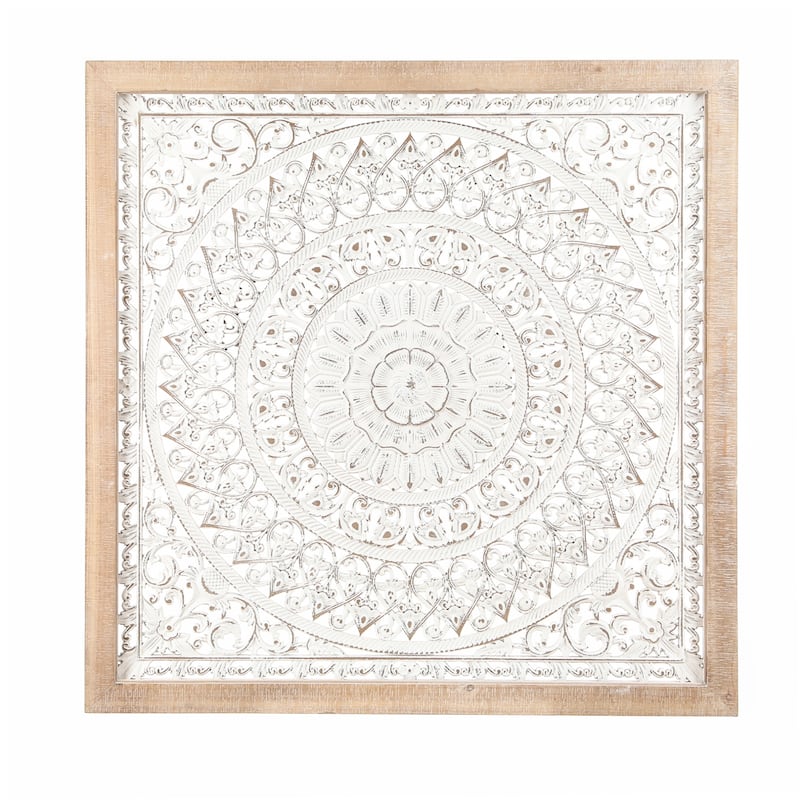 Distressed White Wood Flower Square Frame Wall Decor