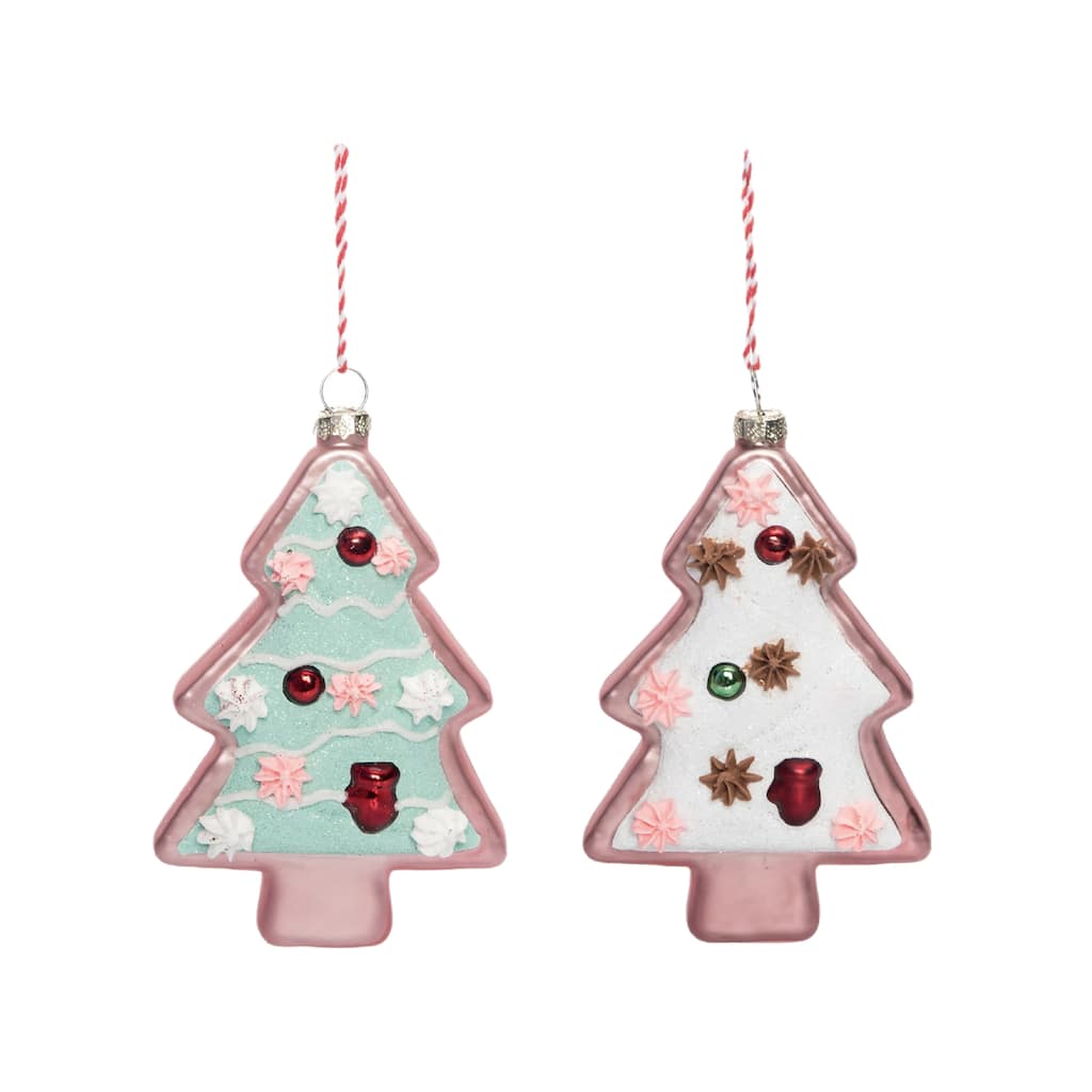 Transpac Glass Gingerbread Tree Ornament Set of 2 Christmas Home Decorations - Multicolor