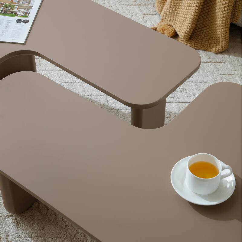 35.43" L-Shape Modern Coffee Table Upgraded, Cocktail Table with Multi-layer Green Paint, Drinking Side Table