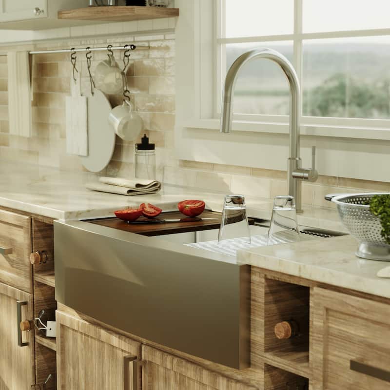 Karran 33" Undermount Large Single Bowl Stainless Steel Farmhouse Workstation Sink