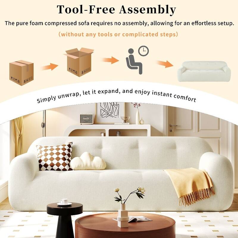 Chenille Fabric 3-Seater Sofa with Tufted Style and Full Sponge Compression Design