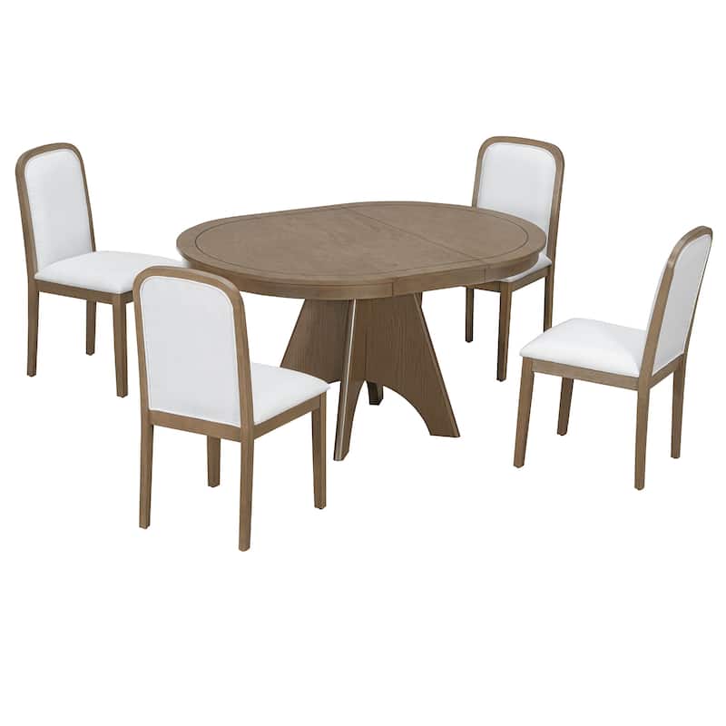 Roomfitters Vintage Extendable Dining Table Set for 4-6, 42 to 58" Farmhouse Table with Upholstered Chairs