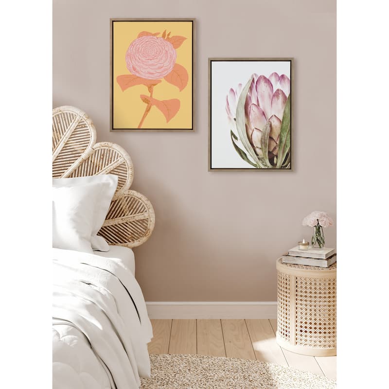 Kate and Laurel Sylvie Pink Protea Flower Framed Canvas Wall Art
