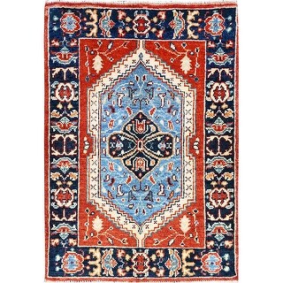 Hand Knotted Red Heriz with Wool Oriental Rug (2'2" x 3') - 2'2" x 3'