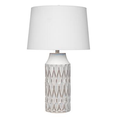 Ceramic Table Lamp with Harlequin Patterned Design, White
