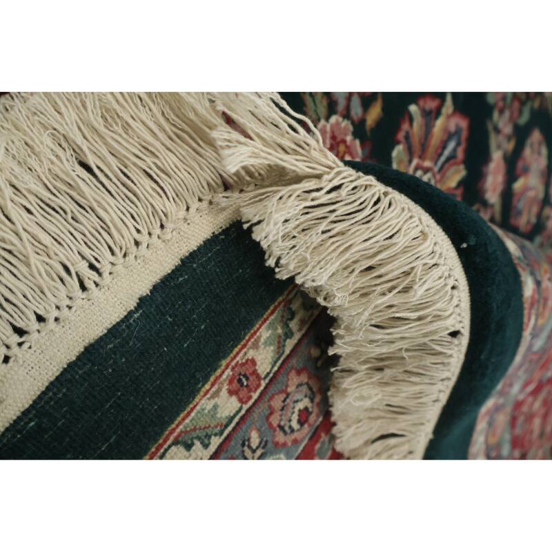 Hand Knotted Oriental 100% Wool Carpet Traditional All-Over Green Kashan Area Rug - 9' 11'' X 7' 11''