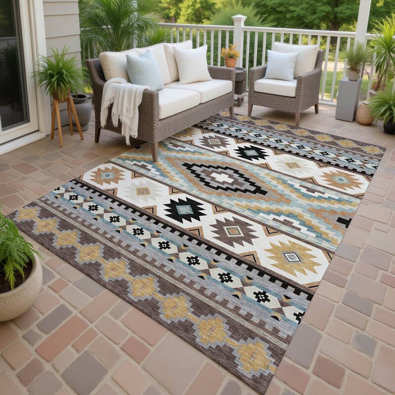 Machine Washable Indoor/ Outdoor Modern Ottawa Chantille Rug - Chocolate - 10' x 14'
