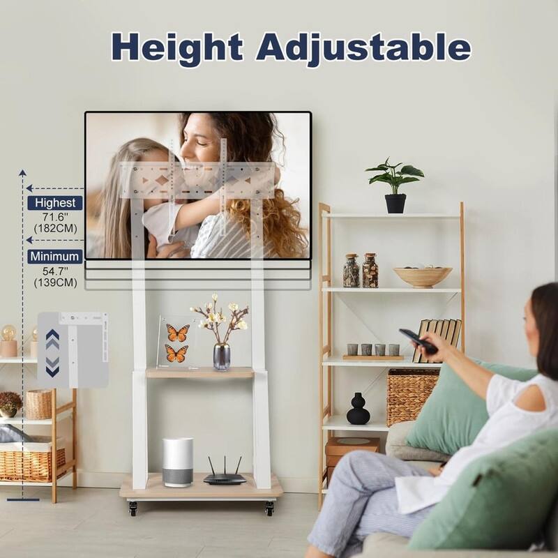 Mobile TV Stand Rolling TV Cart with Wheels