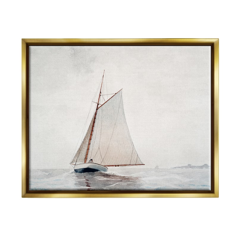 Stupell Sailboat Foggy Weather Clouds Ocean Waves Crashing Floater Frame, Design by Lettered and Lined