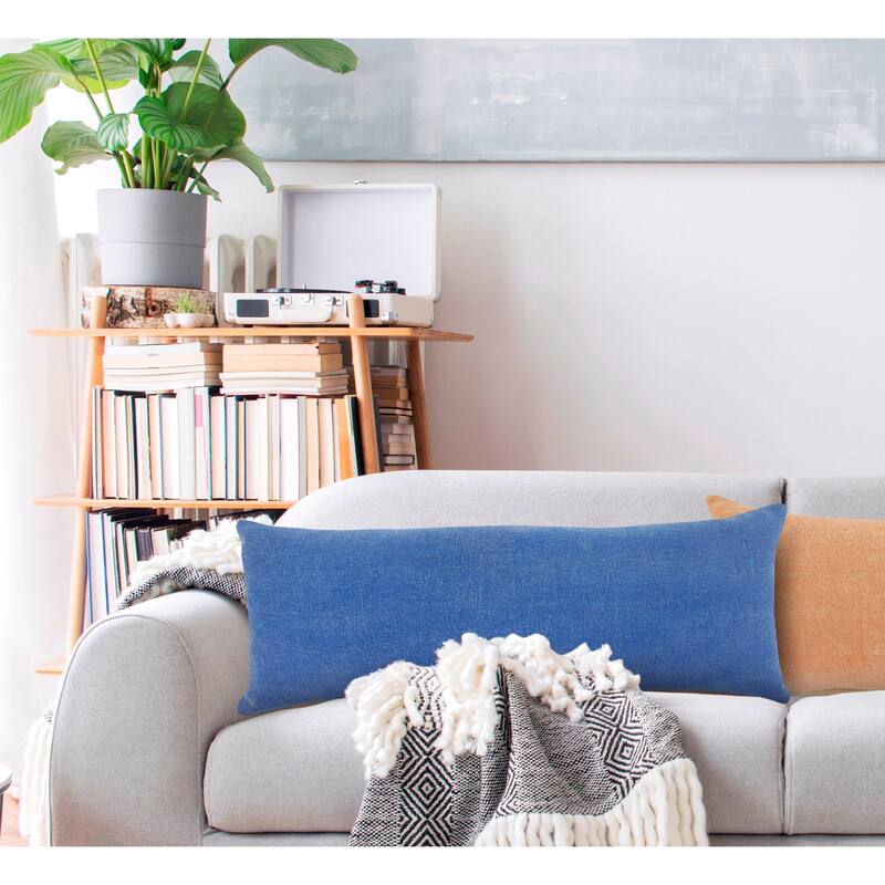 HomeRoots 14" X 36" Classic Blue 100% Cotton Zippered Pillow