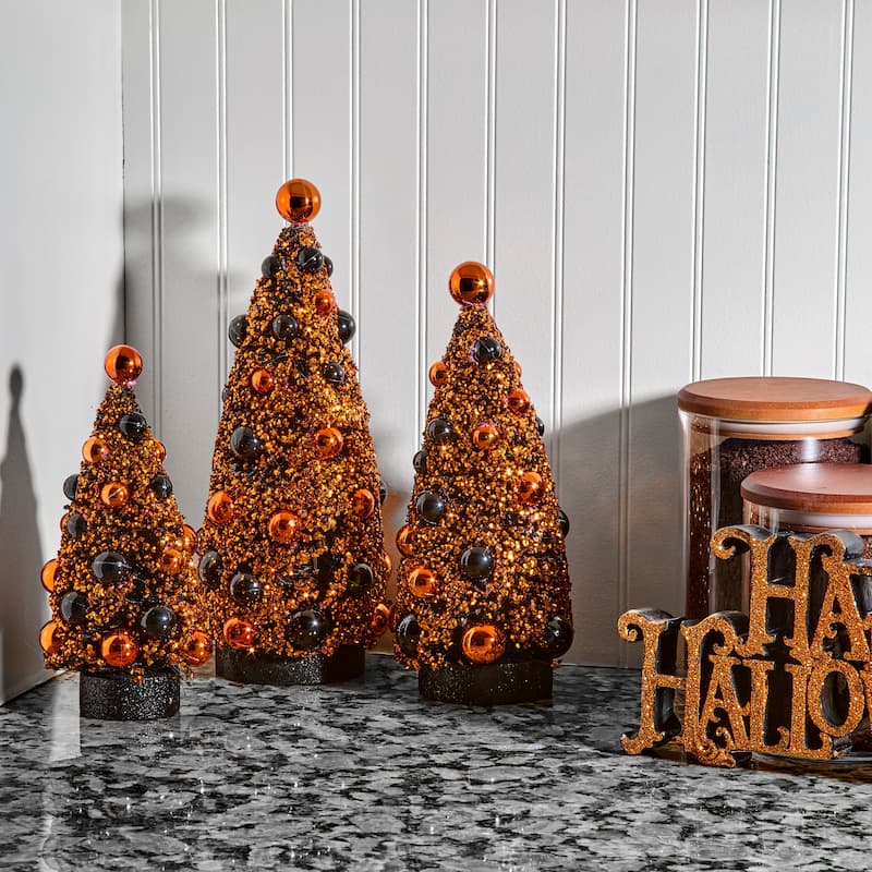 7.5-10.5" Halloween Sisal Tree Set of 3 - Orange