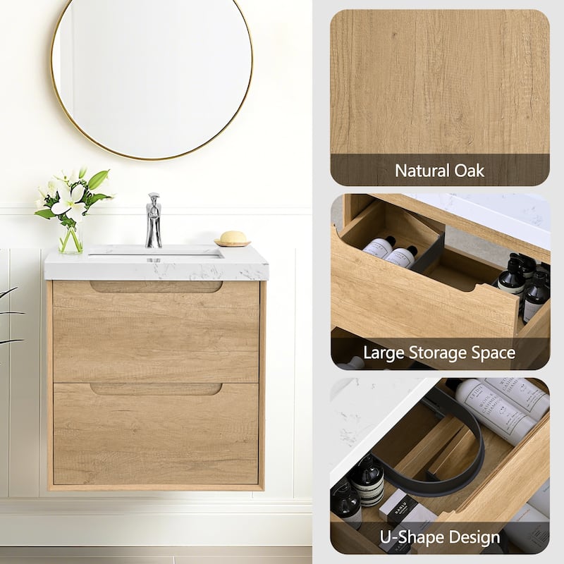 24"36"48"60"72"84" Floating Bathroom Vanity with Engineered Top Rectangulare Sink Solid Wood