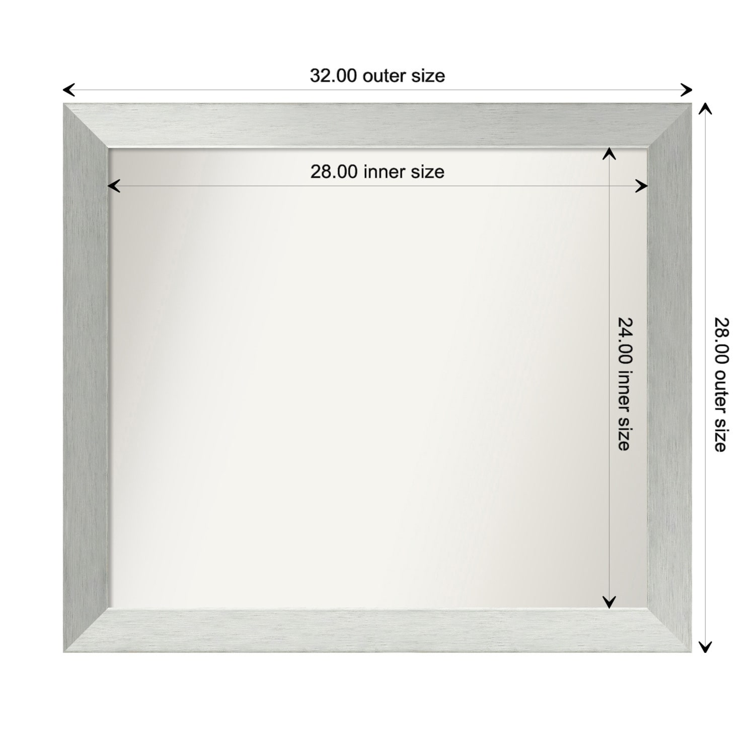 Brushed Sterling Silver Framed Non-Beveled Custom Wall Mirror, Bathroom Vanity Mirror