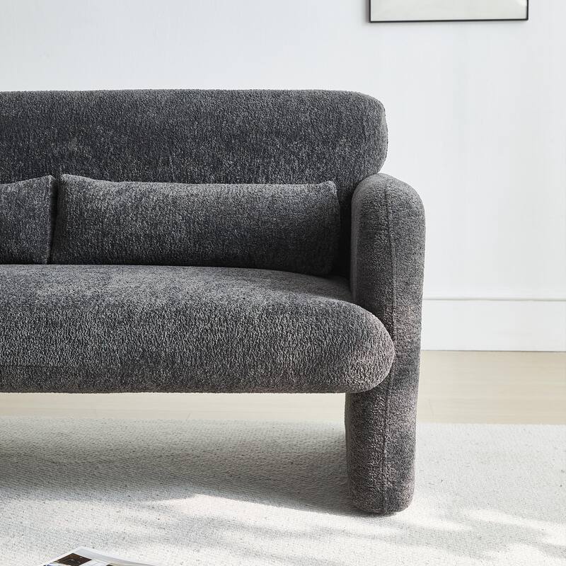 Stylish Velvet 2 Seat Sofa Accent Sofa with Lumbar Pillow, Loveseat Sofa Couch with Wood Frame for Living Room