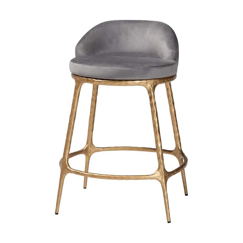 Aarush Counter Stool - Modern Rustic Seating with Hand-Forged Metal Frame and Low Back for Kitchen Island or Lounge - Grey, Gold