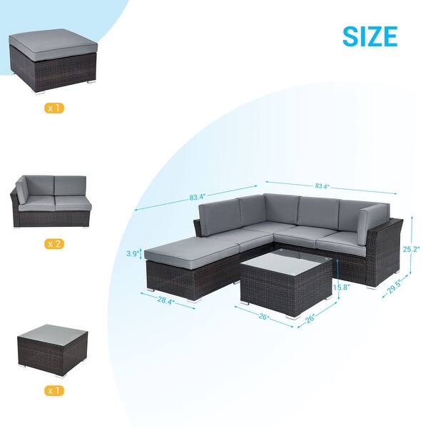 dimension image slide 6 of 6, Bonosuki 4-piece Outdoor Rattan Sectional Conversation Sofa Set