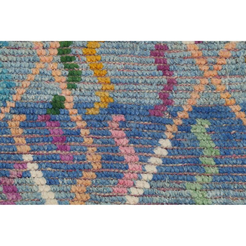 Blue Moroccan Oriental Runner Rug Hand-Knotted Wool Carpet - 2'11"x 16'5"