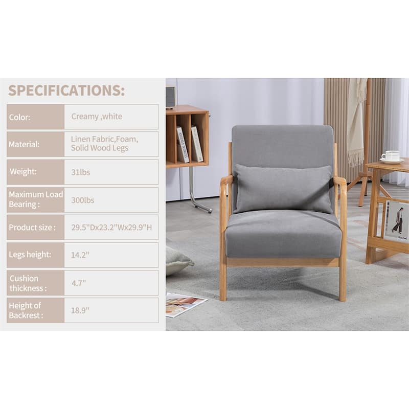Modern Leisure Chair with Solid Wood Armrest and Feet