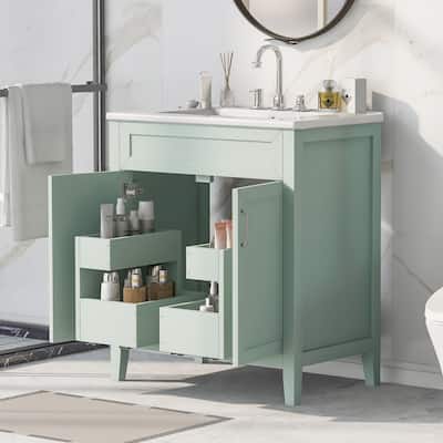 30" Bathroom Cabinet Bathroom Vanity Cabinet w/ Ceramic Sink & Drawers