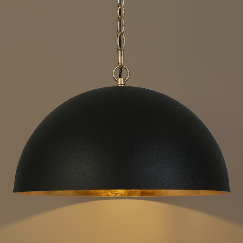 Modern Industrial 1-Light Oversized Black Gold Pendant Semi-Circular Design Chandelier for Dining Room