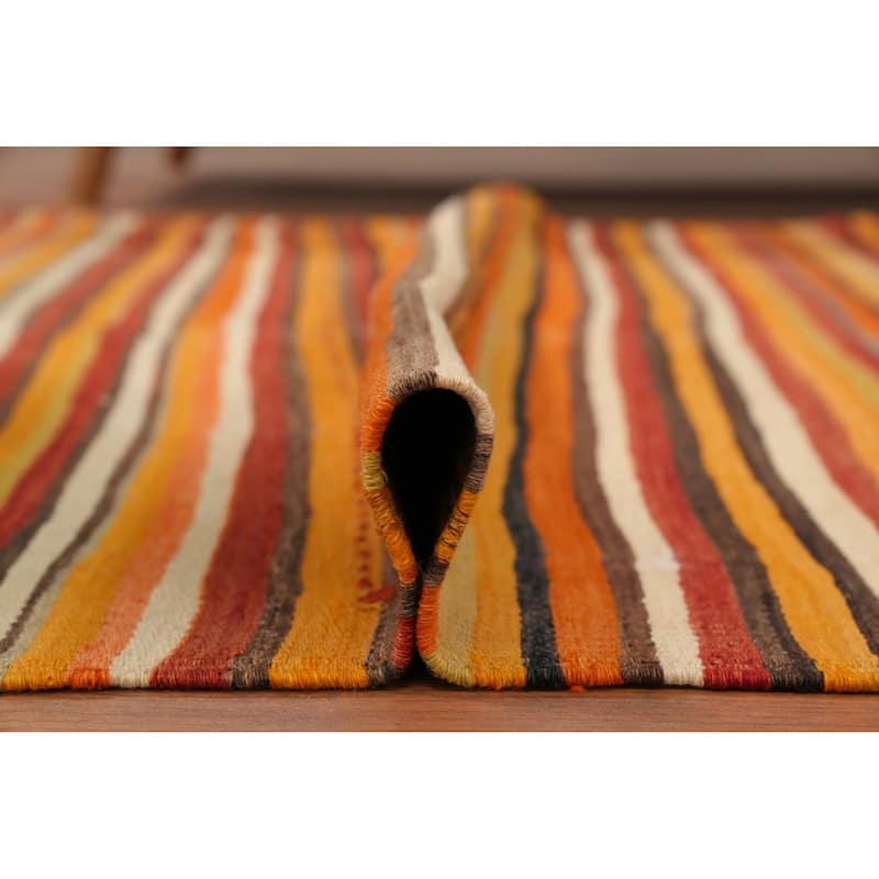 Hand Woven Oriental 100% Wool Carpet Southwestern Geometric Oranges & Rust Kilim Runner Rug - 9' 5'' X 4' 5''