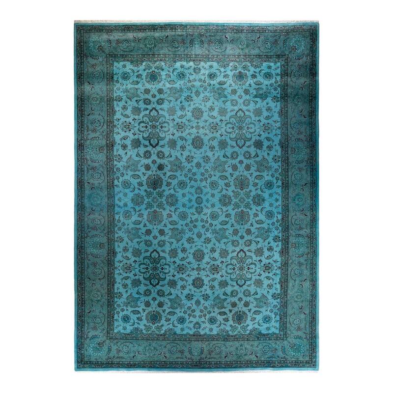 Overton Hand Knotted Wool Vintage Inspired Modern Contemporary Overdyed Blue Area Rug - 10' 1" x 14' 4"