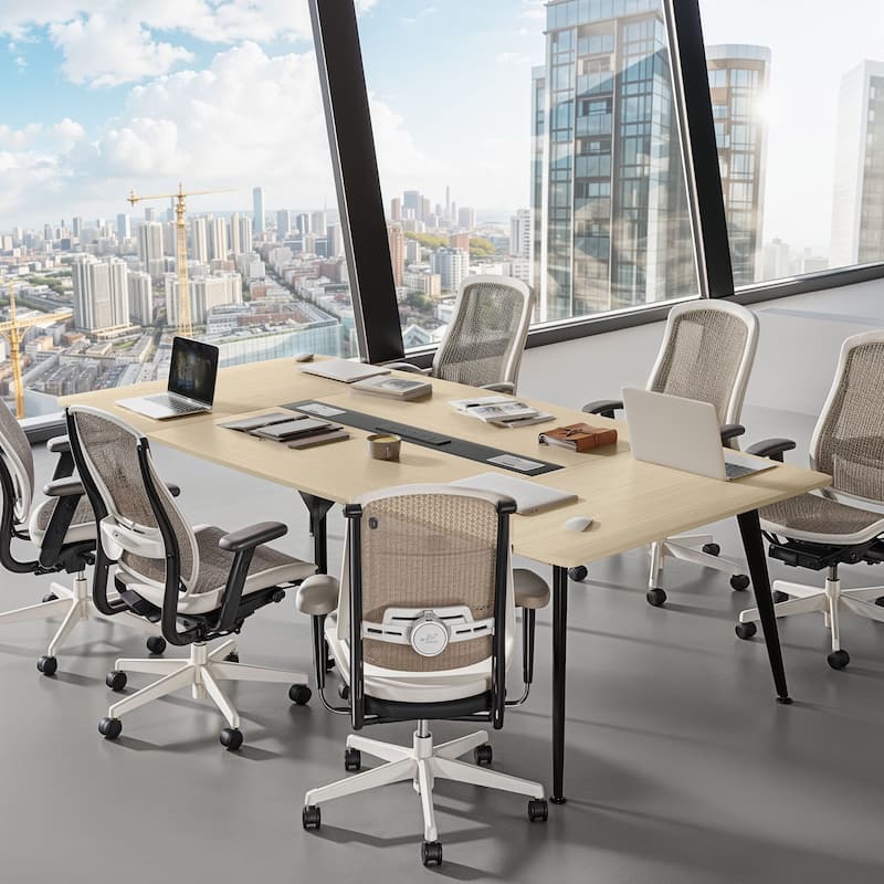 Moasis Boat Shaped Conference Table Meeting Table Office Table w/Power Outlets - Natural