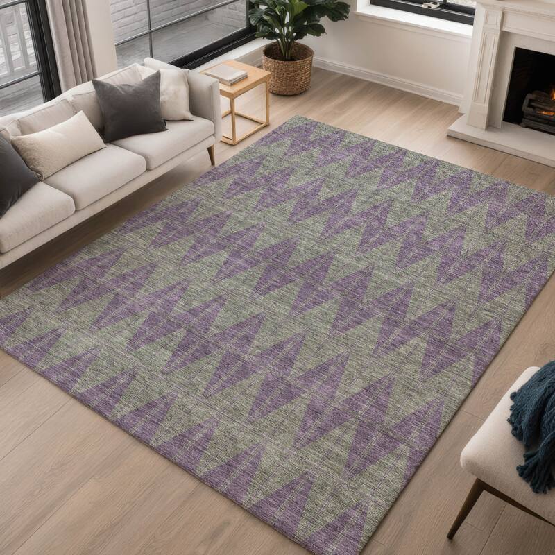 Machine Washable Indoor/ Outdoor Modern Zeke Chantille Rug