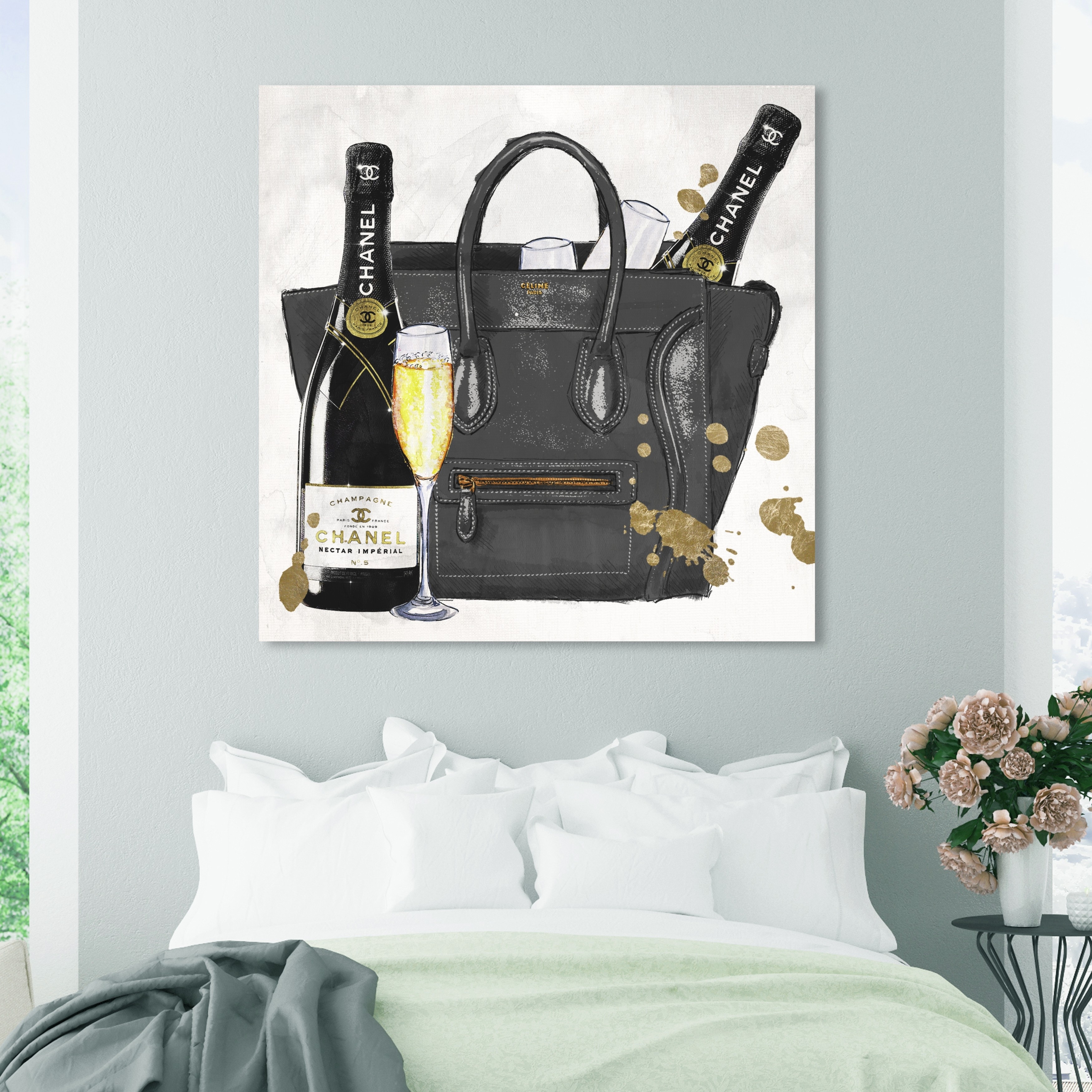 Oliver Gal 'I Brought The Champagne' Fashion and Glam Wall Art Canvas Print  - Black, Gold - On Sale - Bed Bath & Beyond - 18219357