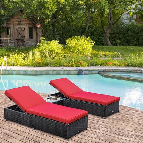 Outsunny 3-Piece Rattan Wicker Patio Chaise Lounge Set with 5 Backrest Angles, Thick Cushions, & Matching Table