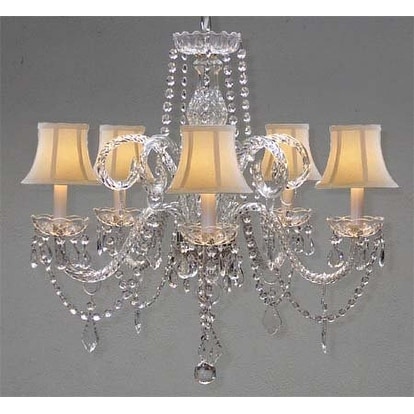 Swarovski Crystal Trimmed Crystal Chandelier Lighting & White Shades