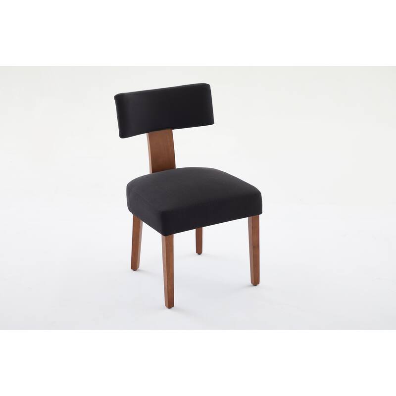 064-Set Of 2 Linen Fabric Modern Armless Dining Chairs With Curved Backrest And Solid Wooden Legs For Dining Room Living Room