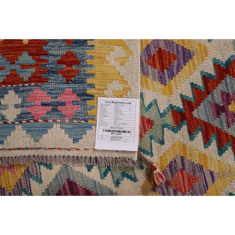 Flat Weave Geometric Kilim Oriental Large Rug Flatweave Wool Carpet - 10'1" x 15'11"
