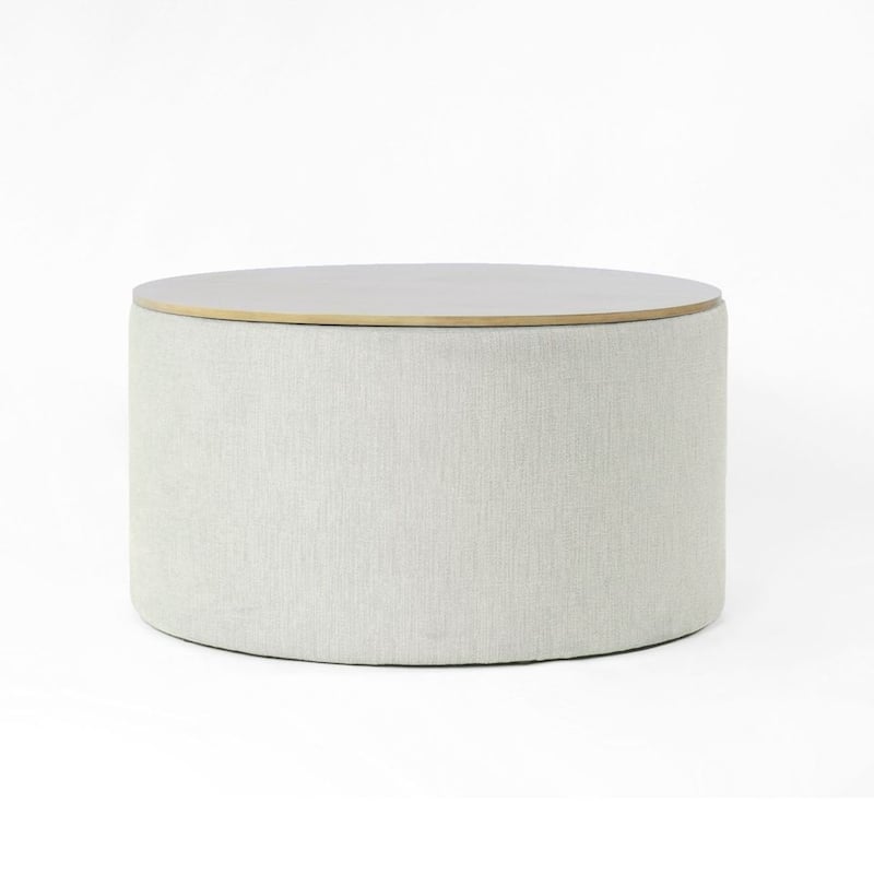 HomePop Round Storage Ottoman table with Wood Top