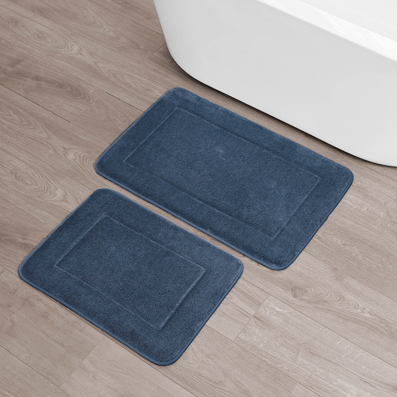 Oliver Brown Terry Memory Foam Bath Mat - 20 x 32 & 17 x 24 - Navy