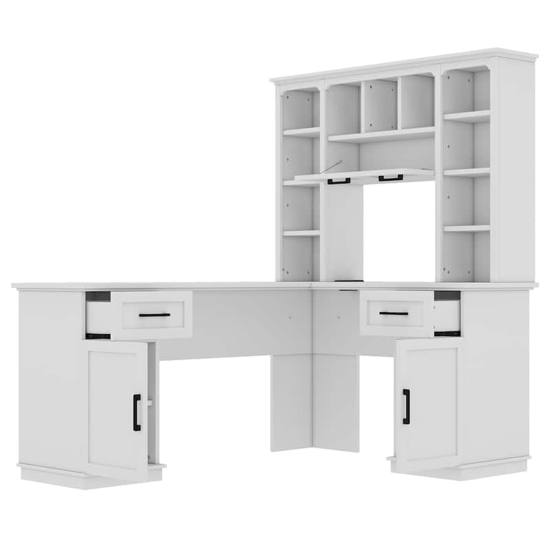 Large Bookcase Desk 2-in-1 Computer Desk L-shape Computer Armoire