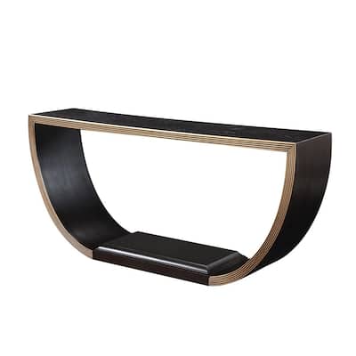 Wooden Half-moon Design Console Table in Black and Gold Finish