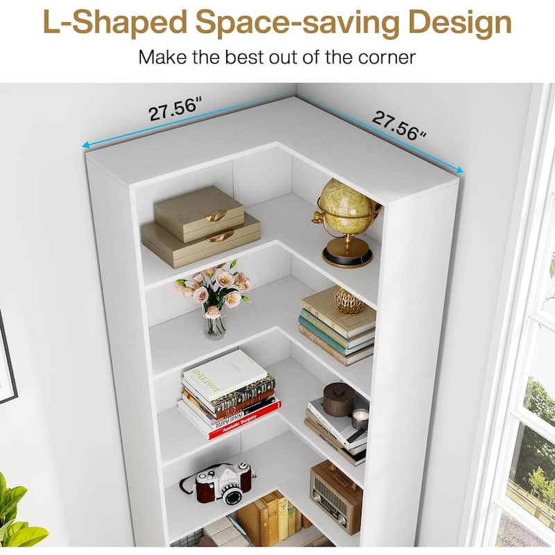 71 inches 6 Tiers Bookcase, L-Shaped Bookshelf, Industrial Etagere Bookcase Tall Storage Display Shelves